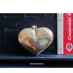 Vintage Sterling Silver Large Hollow Heart Necklace Pendant Tested+